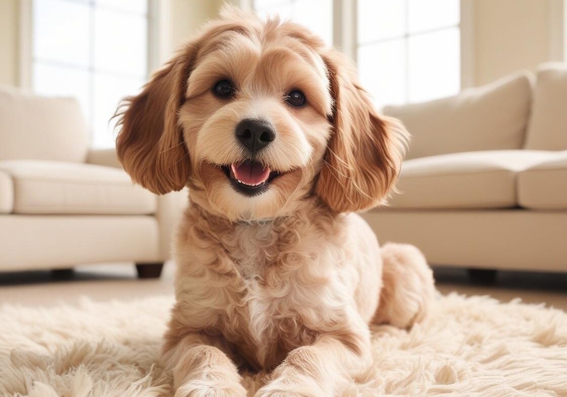 Cockapoo-in-a-play-bow-position-in-a-living-room-1